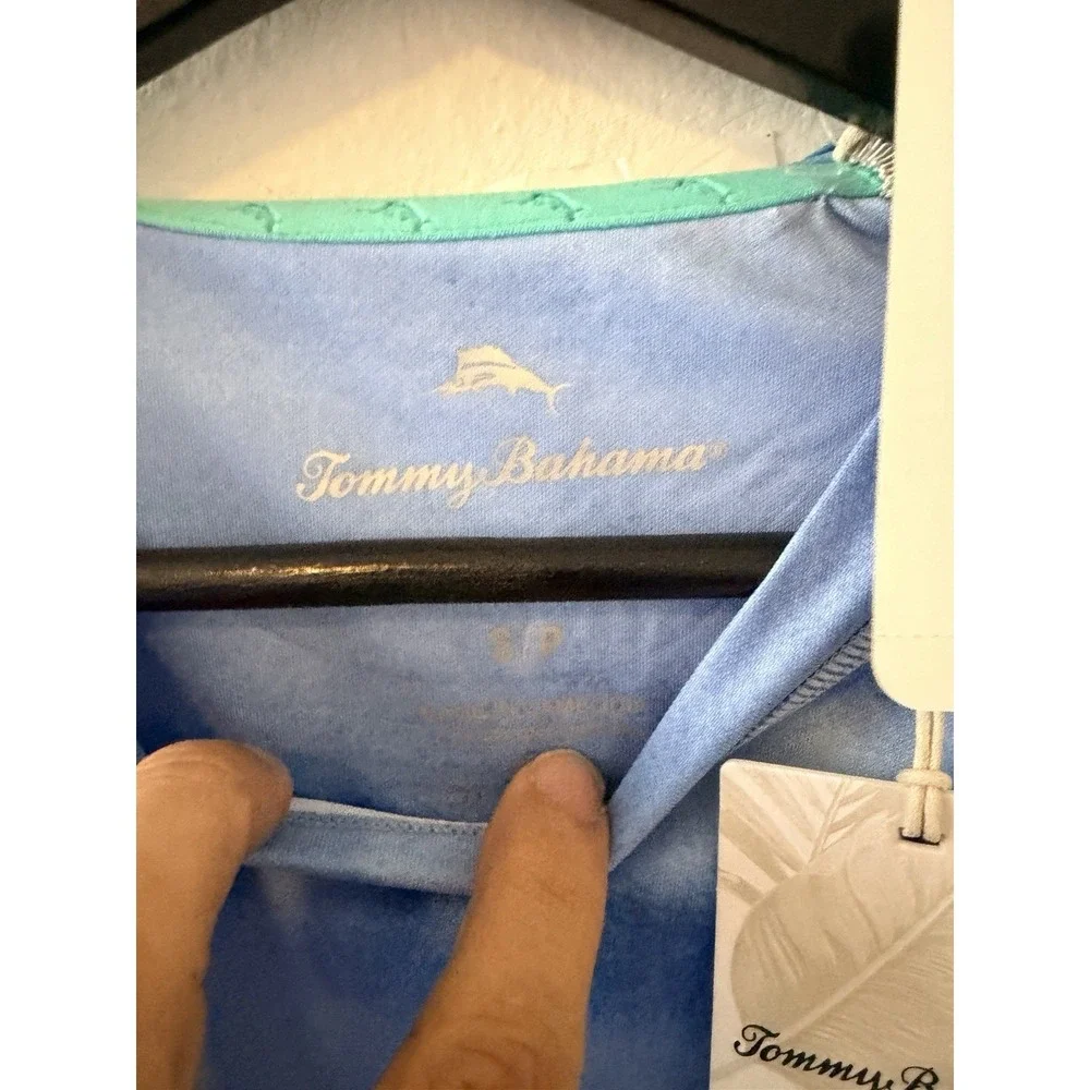 NWT Tommy Bahama Malibu Fronds Crew LS Rash Guard Blue Canal Size S (ST227267)